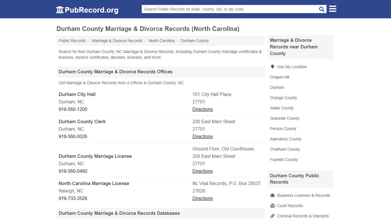 Durham County Marriage & Divorce Records (North Carolina)