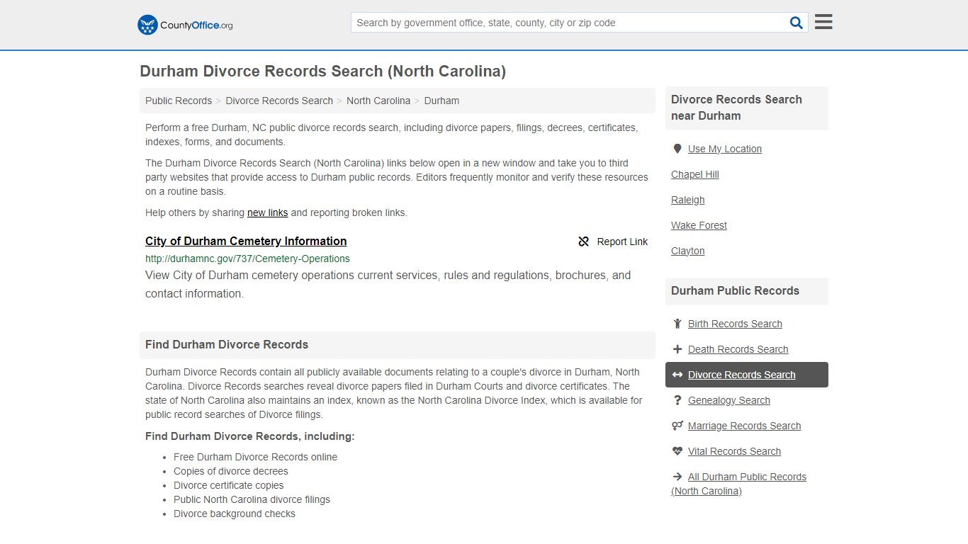 Divorce Records Search - Durham, NC (Divorce Certificates & Decrees)