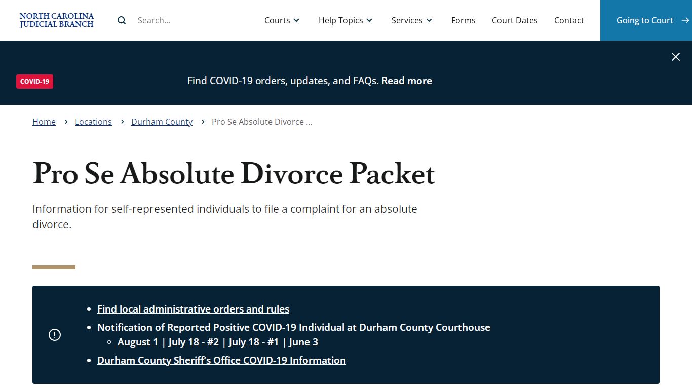 Pro Se Absolute Divorce Packet | North Carolina Judicial Branch - NCcourts